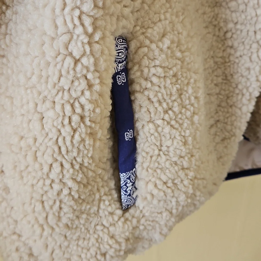 Patchwork Sherpa Jacket - Blue and Cream - Picture 3 of 7